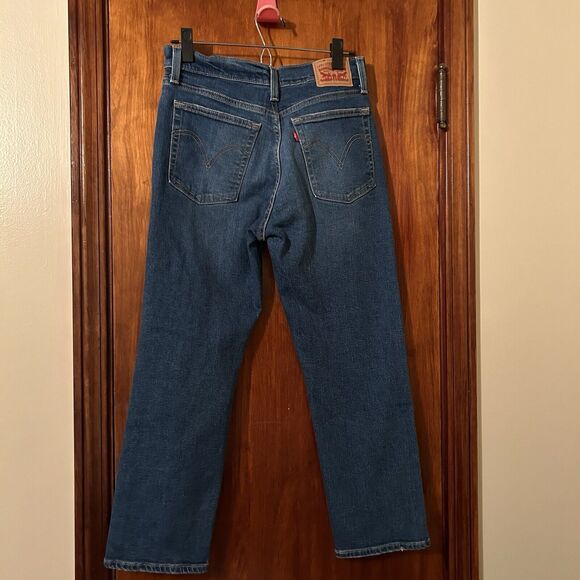 Levi's Jeans Wedgie Straight Women’s 29 Distressed Dark Blue Denim Button Fly - Picture 4 of 10